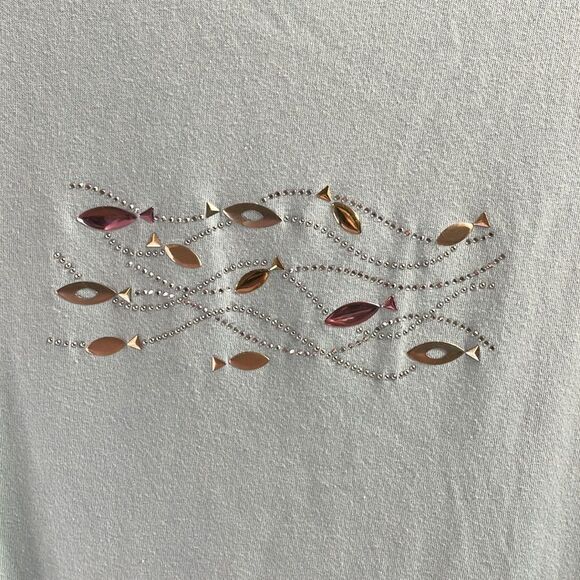 Coral Bay Womens Plus Size Top, Tropical Fish Embellishment, Blue, Size 2X - Picture 3 of 6